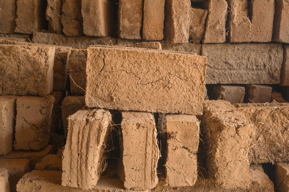 mud bricks used anciently for building and masonry
