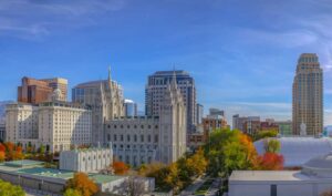 Image of downtown Salt Lake City buildings during fall
