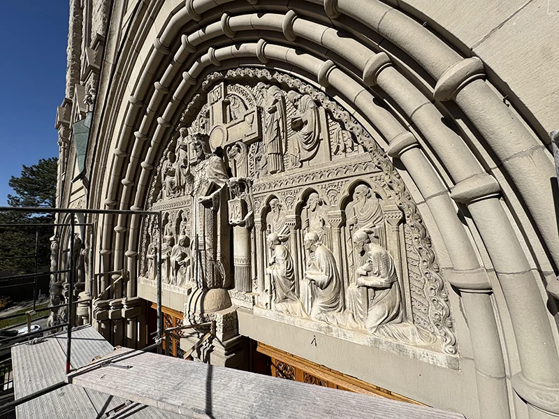 Abstract Masonry performed repointing work on the Cathedral of the Madeleine in SLC, UT